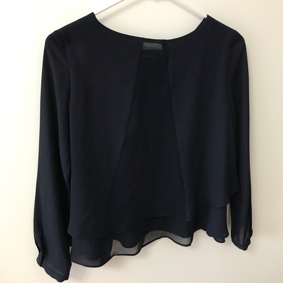 ZARA NAVY BLUE CHIFFON BLOUSE - Picture 6 of 10